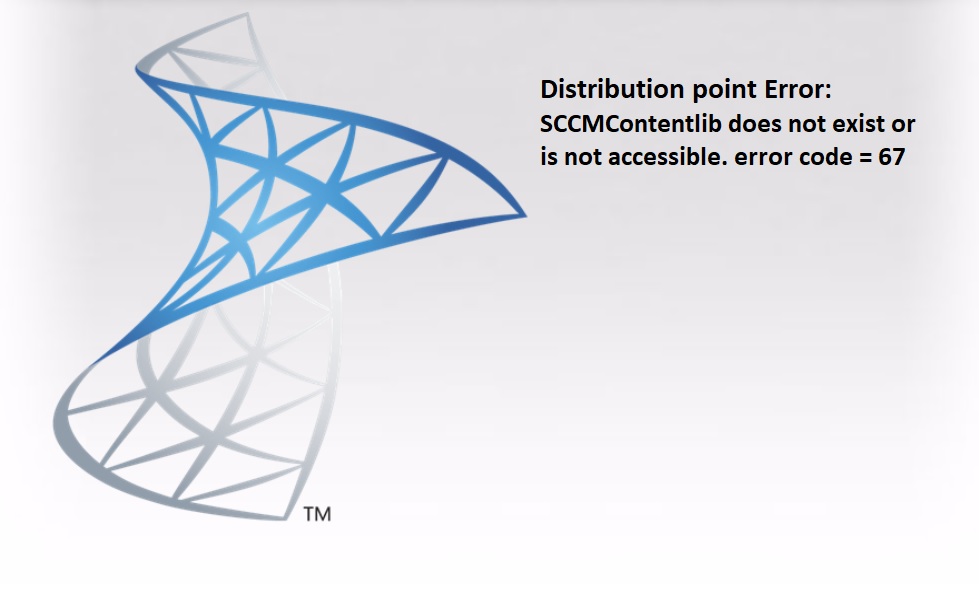 CMINFRA_80_SCCM Contentlib does not exist or is not accessible. error code=67